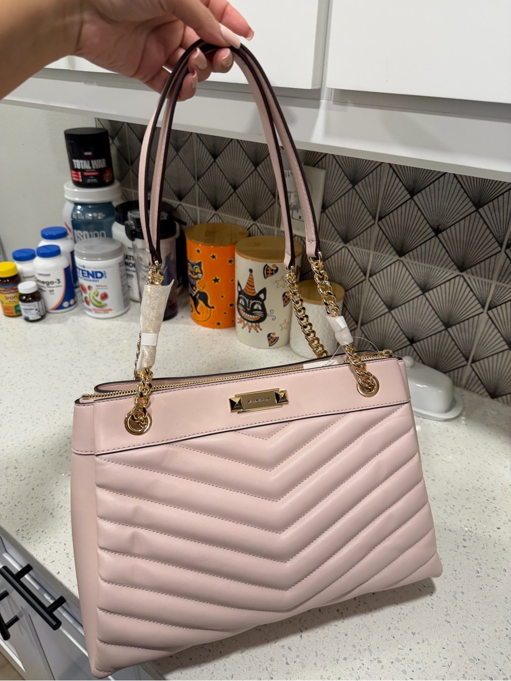 MICHAEL KORS Blush Quilted Leather Tote Bag